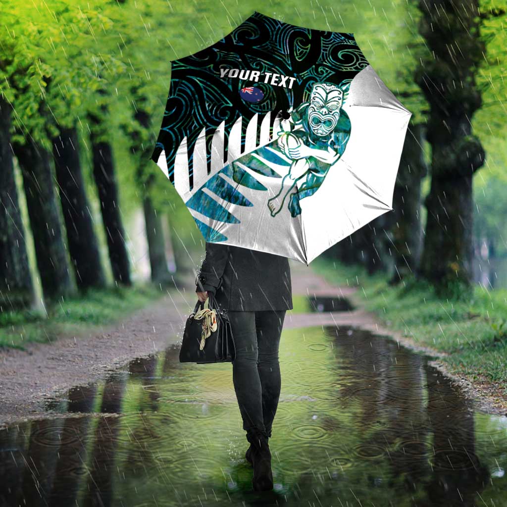 New Zealand Silver Fern Rugby Custom Umbrella Go All Black Turquoise Maori Paua Shell - Polynesian Pride