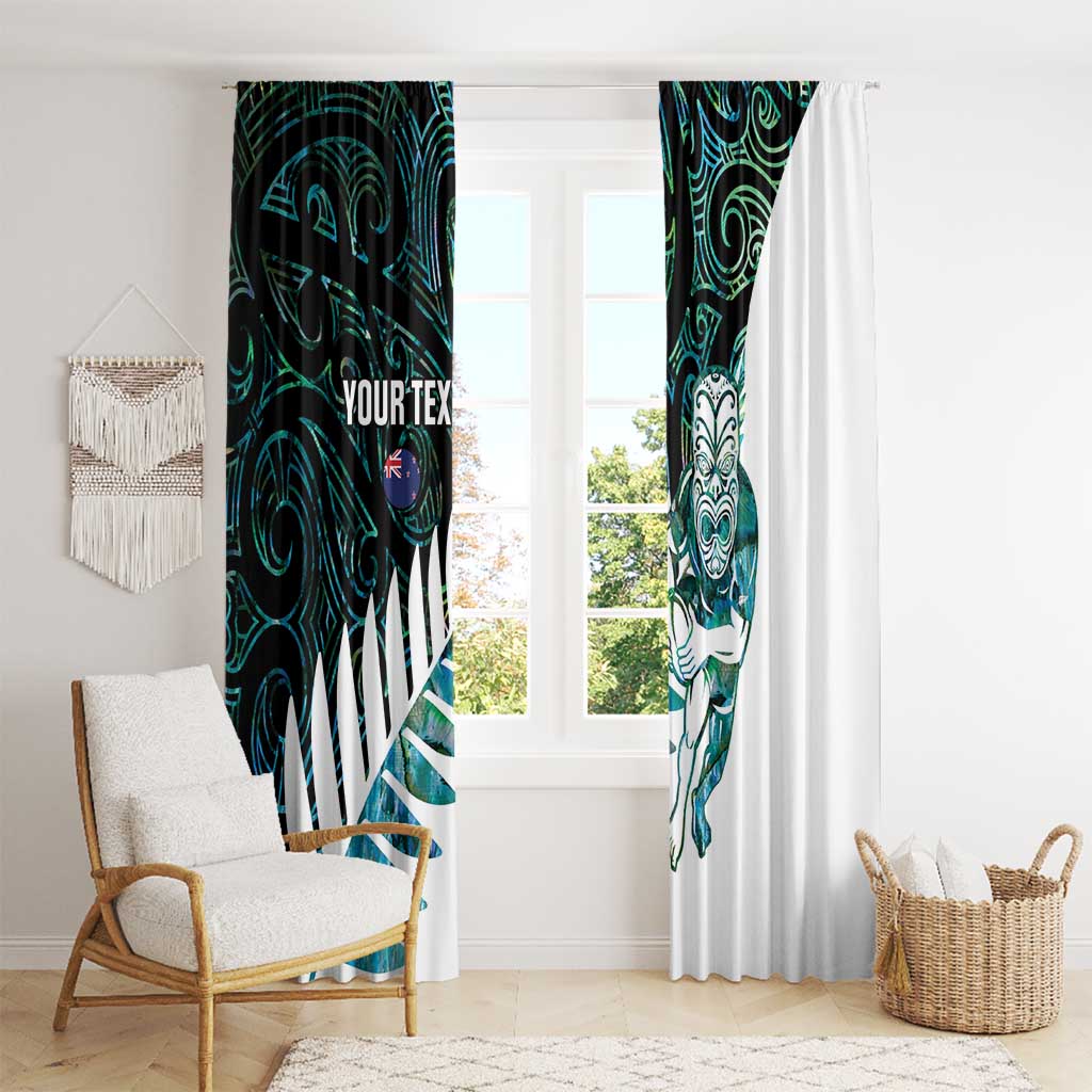 New Zealand Silver Fern Rugby Custom Window Curtain Go All Black Turquoise Maori Paua Shell - Polynesian Pride