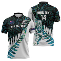 New Zealand Silver Fern Rugby Custom Zipper Polo Shirt Go All Black Turquoise Maori Paua Shell - Polynesian Pride