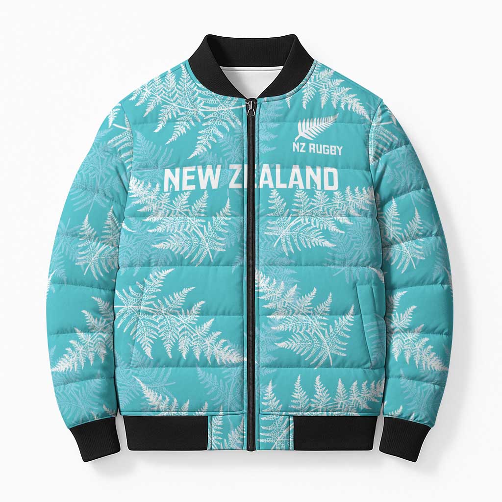 New Zealand Silver Fern Rugby Custom Bomber Puffer Jacket Go Aotearoa Champions Turquoise Version LT14 Unisex Turquoise - Polynesian Pride