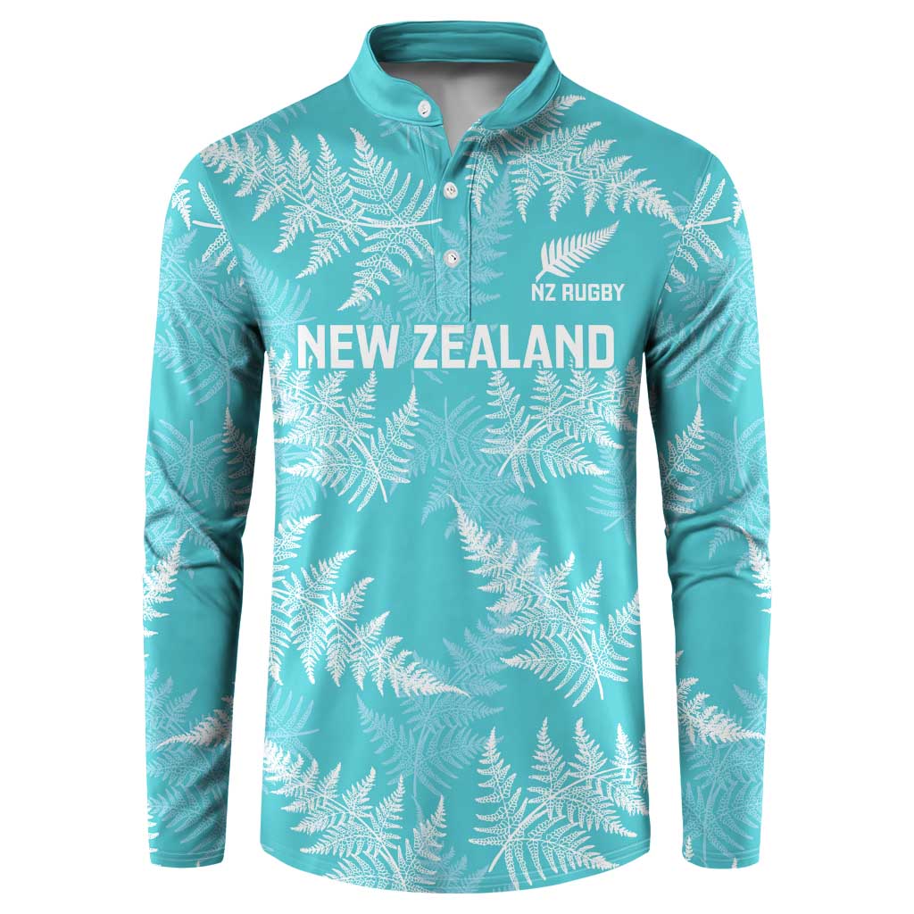 New Zealand Silver Fern Rugby Custom Button Sweatshirt Go Aotearoa Champions Turquoise Version LT14 Turquoise - Polynesian Pride