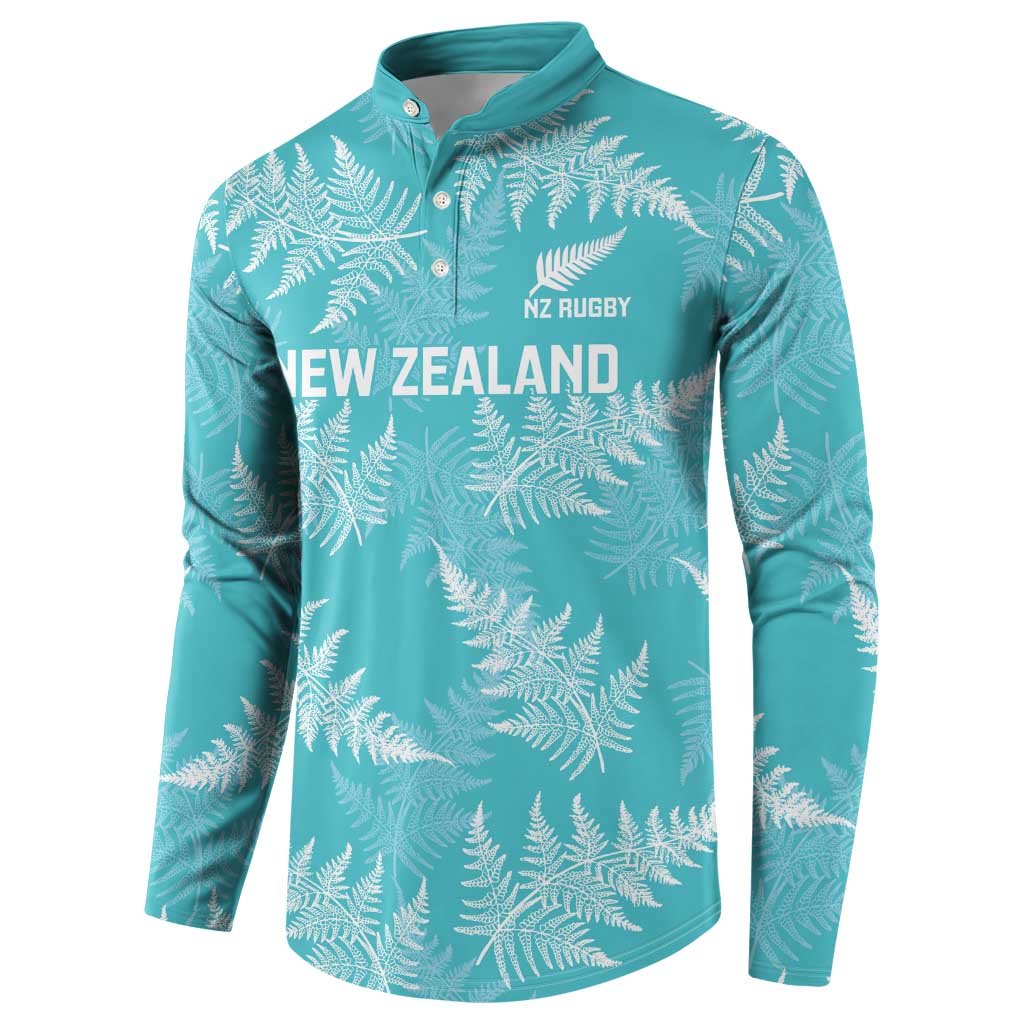 New Zealand Silver Fern Rugby Custom Button Sweatshirt Go Aotearoa Champions Turquoise Version - Polynesian Pride