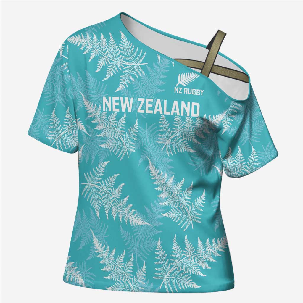 New Zealand Silver Fern Rugby Custom Cross Shoulder Shirt Go Aotearoa Champions Turquoise Version LT14 Female Turquoise - Polynesian Pride