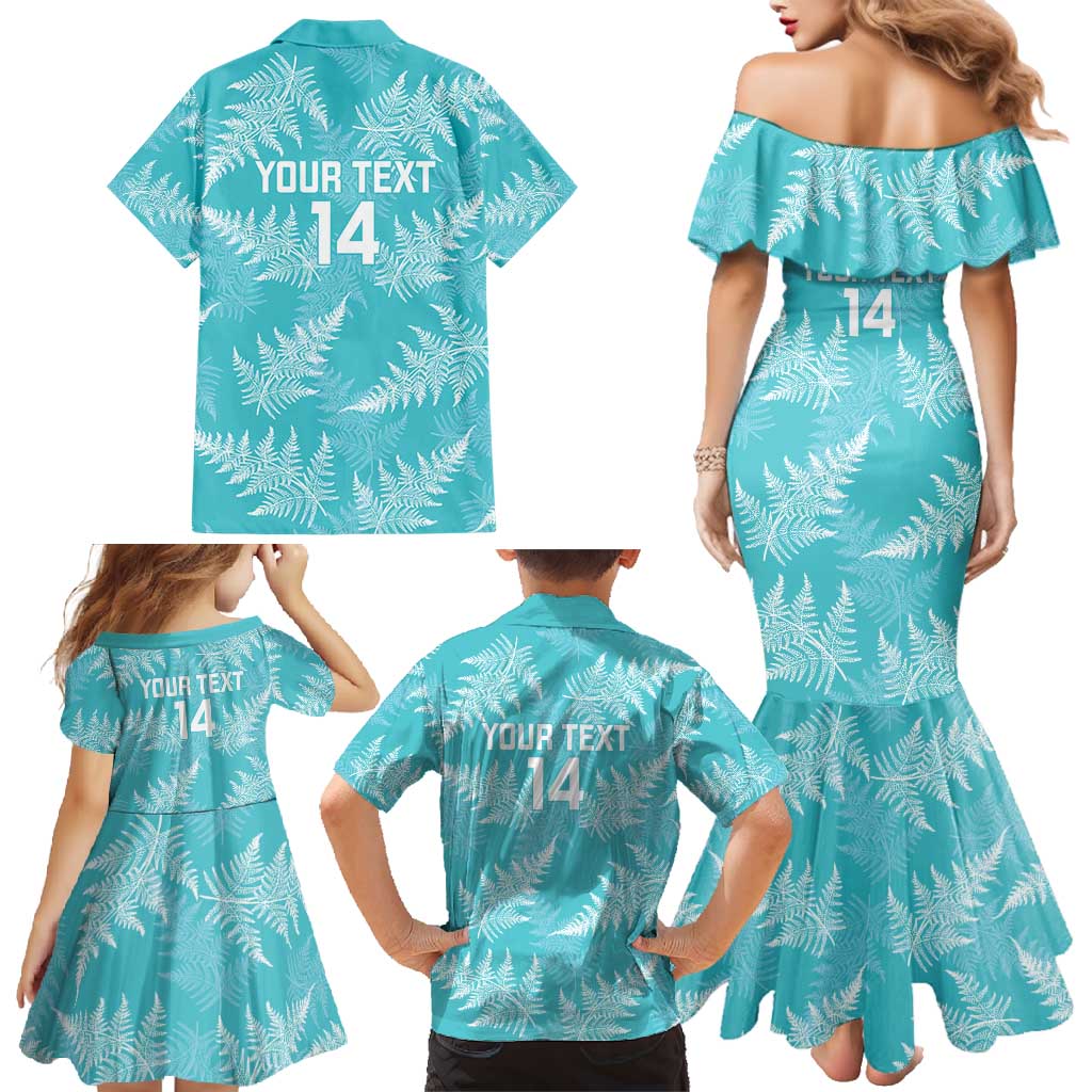 New Zealand Silver Fern Rugby Custom Family Matching Mermaid Dress and Hawaiian Shirt Go Aotearoa Champions Turquoise Version - Polynesian Pride
