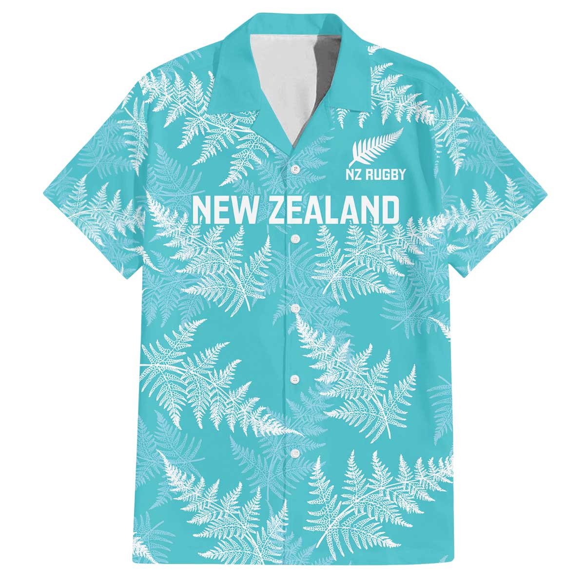 New Zealand Silver Fern Rugby Custom Family Matching Off The Shoulder Long Sleeve Dress and Hawaiian Shirt Go Aotearoa Champions Turquoise Version - Polynesian Pride