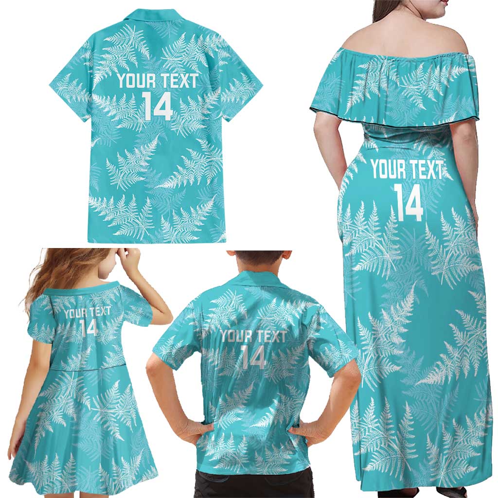 New Zealand Silver Fern Rugby Custom Family Matching Off Shoulder Maxi Dress and Hawaiian Shirt Go Aotearoa Champions Turquoise Version - Polynesian Pride