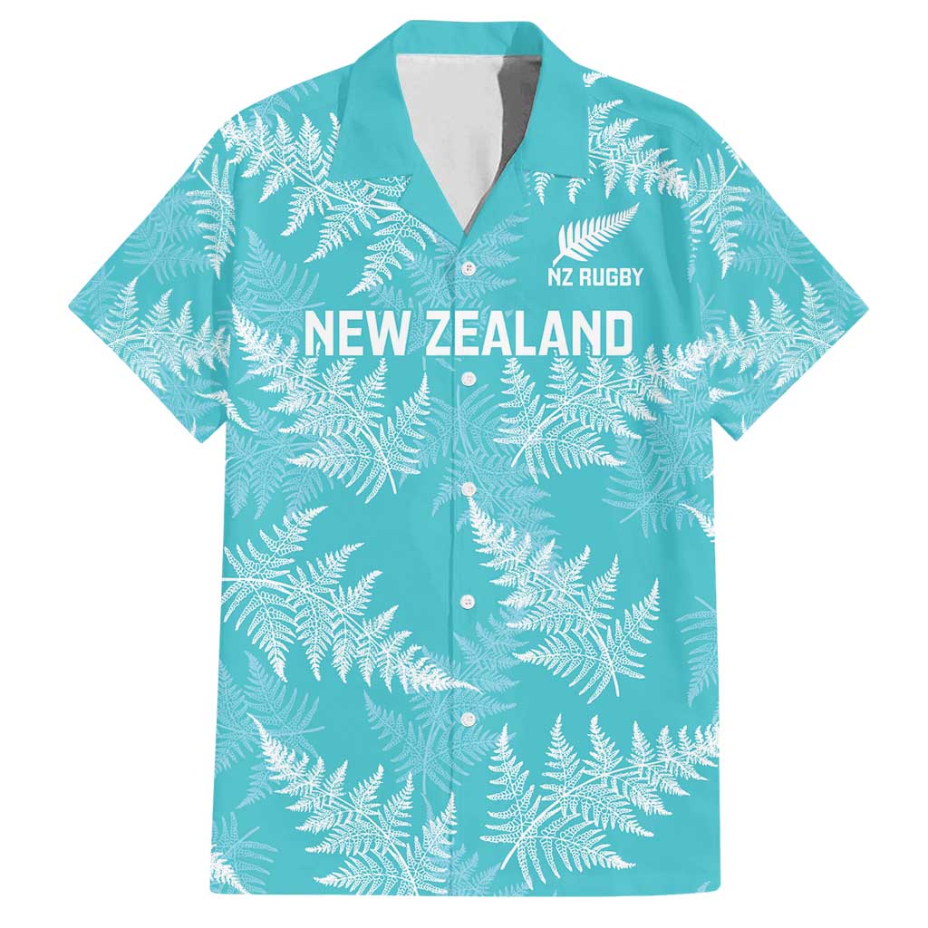 New Zealand Silver Fern Rugby Custom Family Matching Off Shoulder Maxi Dress and Hawaiian Shirt Go Aotearoa Champions Turquoise Version - Polynesian Pride