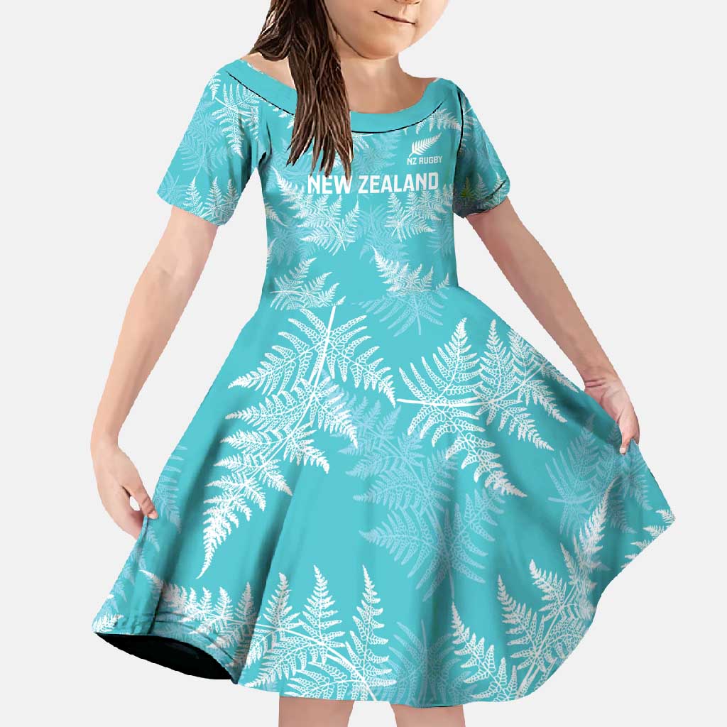 New Zealand Silver Fern Rugby Custom Family Matching Summer Maxi Dress and Hawaiian Shirt Go Aotearoa Champions Turquoise Version - Polynesian Pride