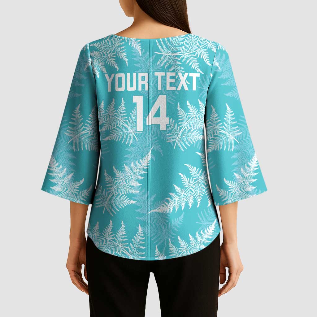 New Zealand Silver Fern Rugby Custom Kimono Sleeve Blouse Go Aotearoa Champions Turquoise Version - Polynesian Pride