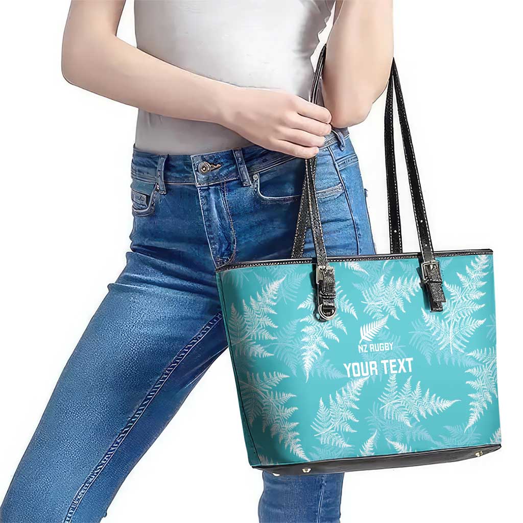 New Zealand Silver Fern Rugby Custom Leather Tote Bag Go Aotearoa Champions Turquoise Version - Polynesian Pride