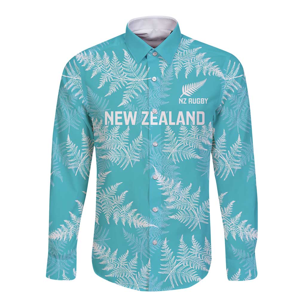 New Zealand Silver Fern Rugby Custom Long Sleeve Button Shirt Go Aotearoa Champions Turquoise Version LT14 Unisex Turquoise - Polynesian Pride
