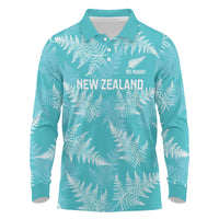 New Zealand Silver Fern Rugby Custom Long Sleeve Polo Shirt Go Aotearoa Champions Turquoise Version - Polynesian Pride