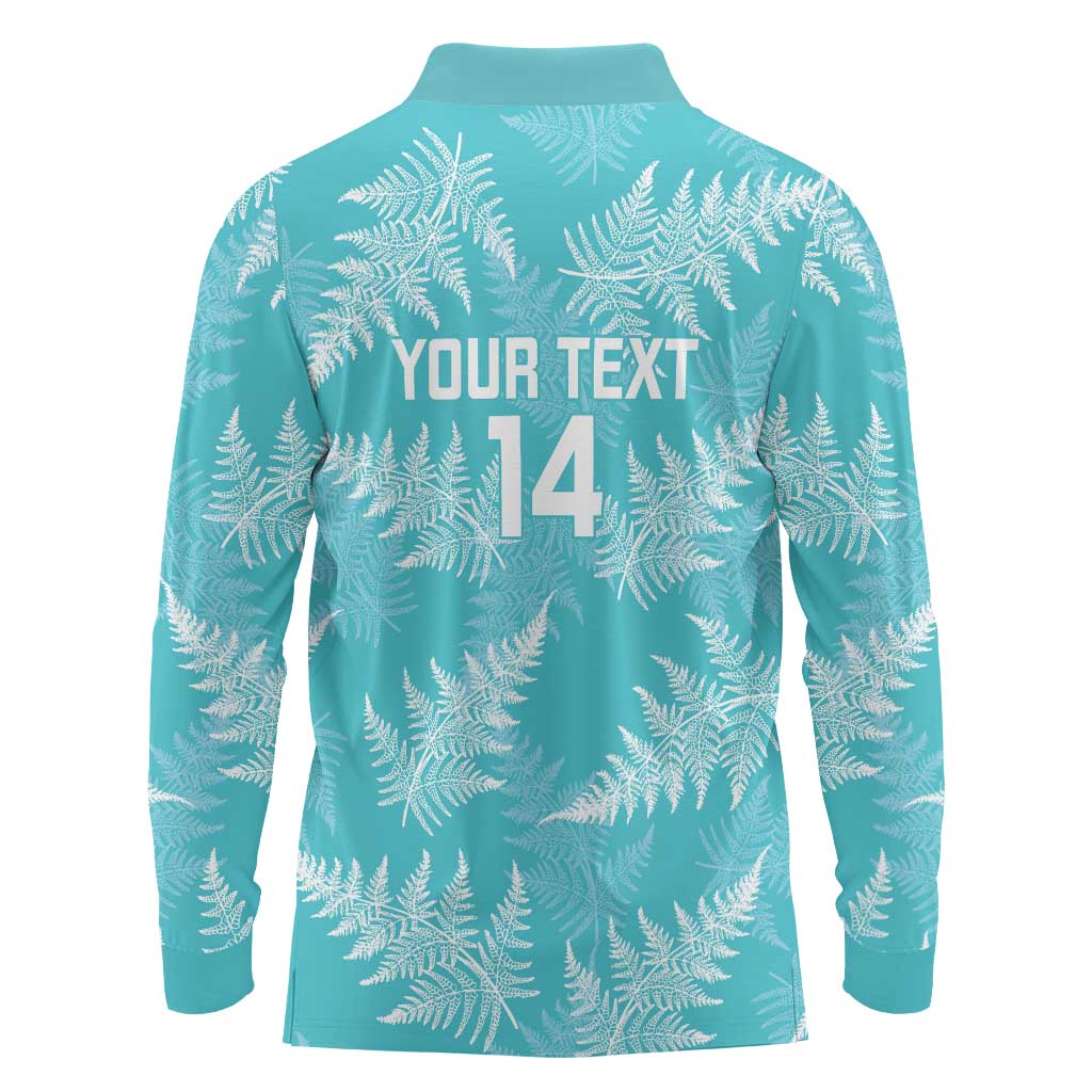 New Zealand Silver Fern Rugby Custom Long Sleeve Polo Shirt Go Aotearoa Champions Turquoise Version - Polynesian Pride