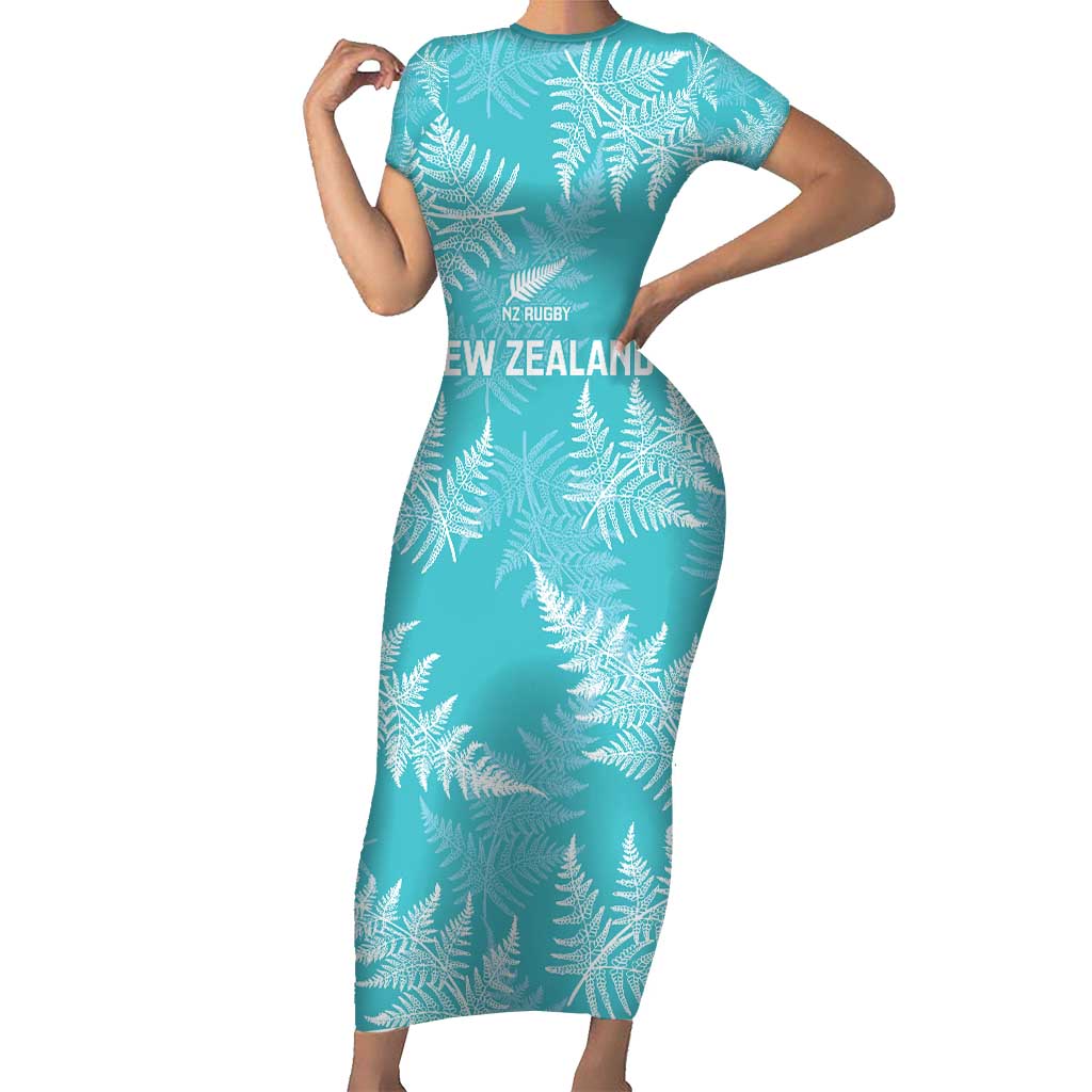 New Zealand Silver Fern Rugby Custom Short Sleeve Bodycon Dress Go Aotearoa  Champions Turquoise Version