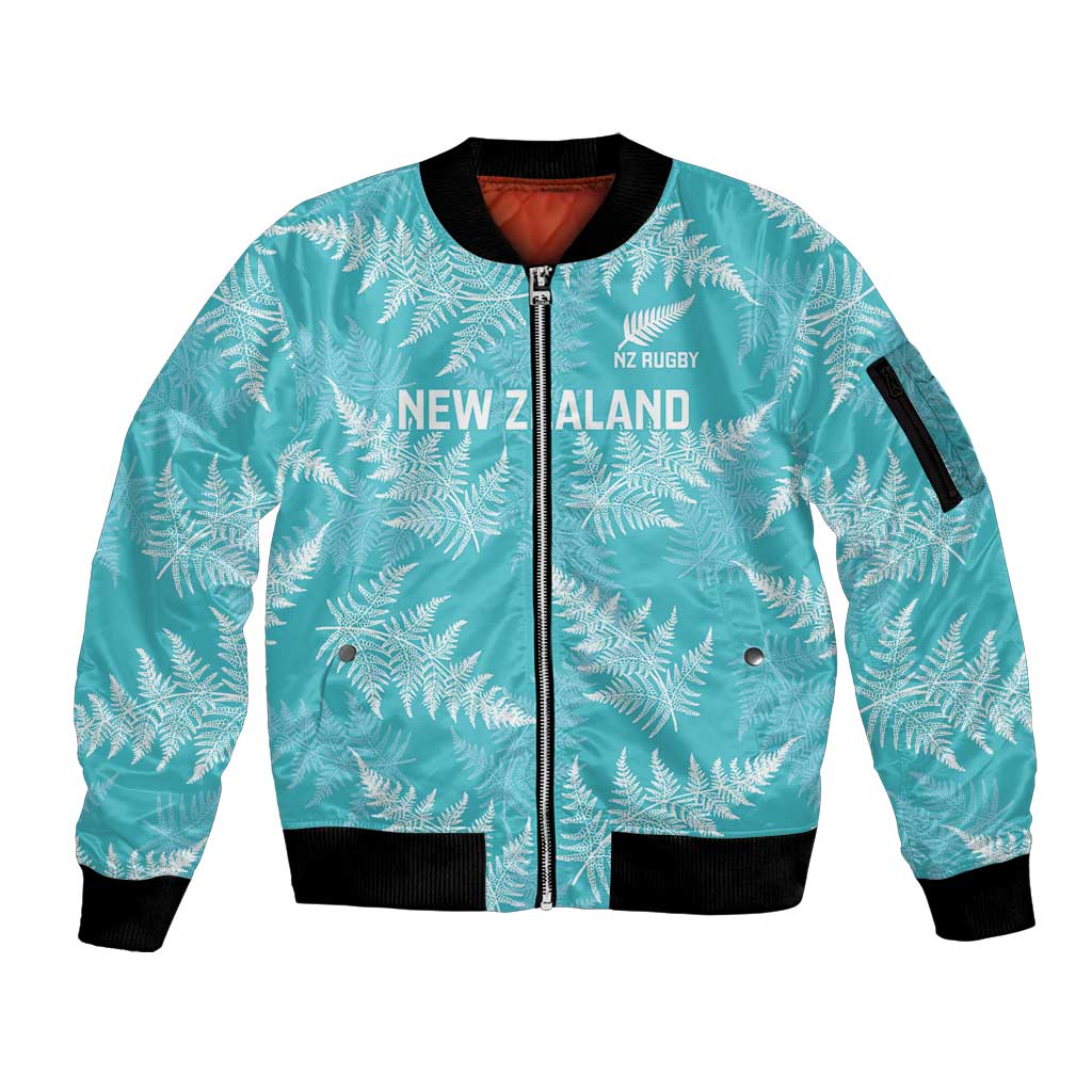New Zealand Silver Fern Rugby Custom Sleeve Zip Bomber Jacket Go Aotearoa Champions Turquoise Version LT14 Unisex Turquoise - Polynesian Pride