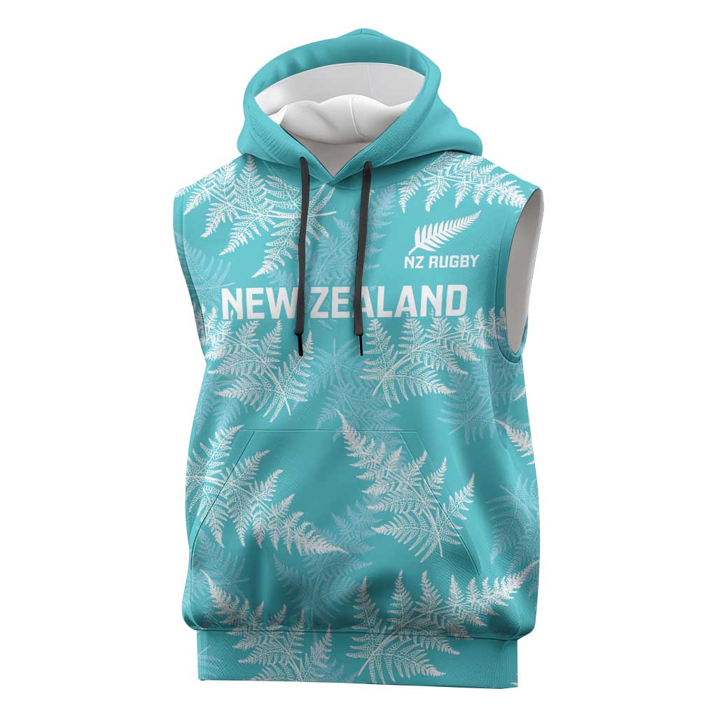 New Zealand Silver Fern Rugby Custom Sleeveless Hoodie Go Aotearoa Champions Turquoise Version - Polynesian Pride