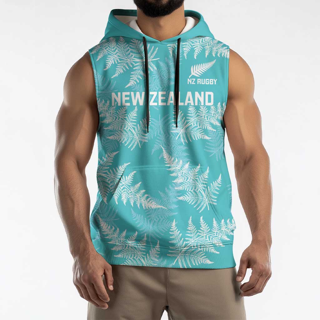 New Zealand Silver Fern Rugby Custom Sleeveless Hoodie Go Aotearoa Champions Turquoise Version - Polynesian Pride