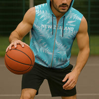 New Zealand Silver Fern Rugby Custom Sleeveless Zip Hoodie Go Aotearoa Champions Turquoise Version - Polynesian Pride