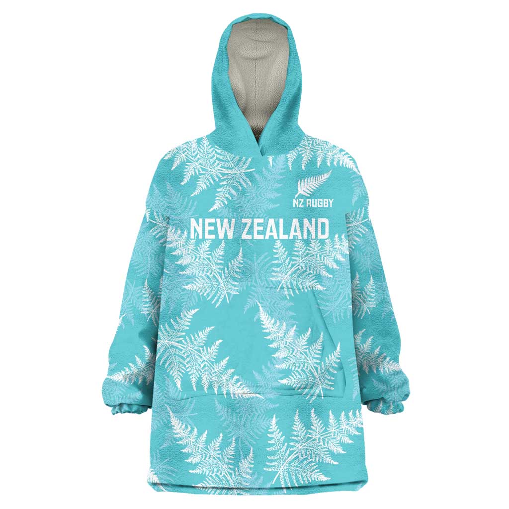 New Zealand Silver Fern Rugby Custom Wearable Blanket Hoodie Go Aotearoa Champions Turquoise Version LT14 One Size Turquoise - Polynesian Pride