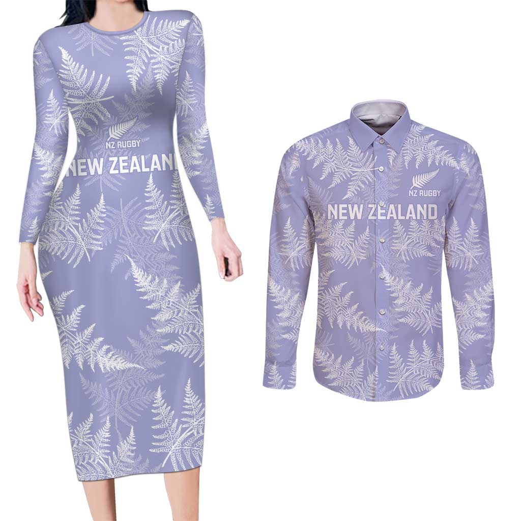 New Zealand Silver Fern Rugby Custom Couples Matching Long Sleeve Bodycon Dress and Long Sleeve Button Shirt Go Aotearoa Champions Purple Version LT14 Purple - Polynesian Pride