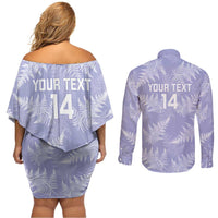 New Zealand Silver Fern Rugby Custom Couples Matching Off Shoulder Short Dress and Long Sleeve Button Shirt Go Aotearoa Champions Purple Version - Polynesian Pride