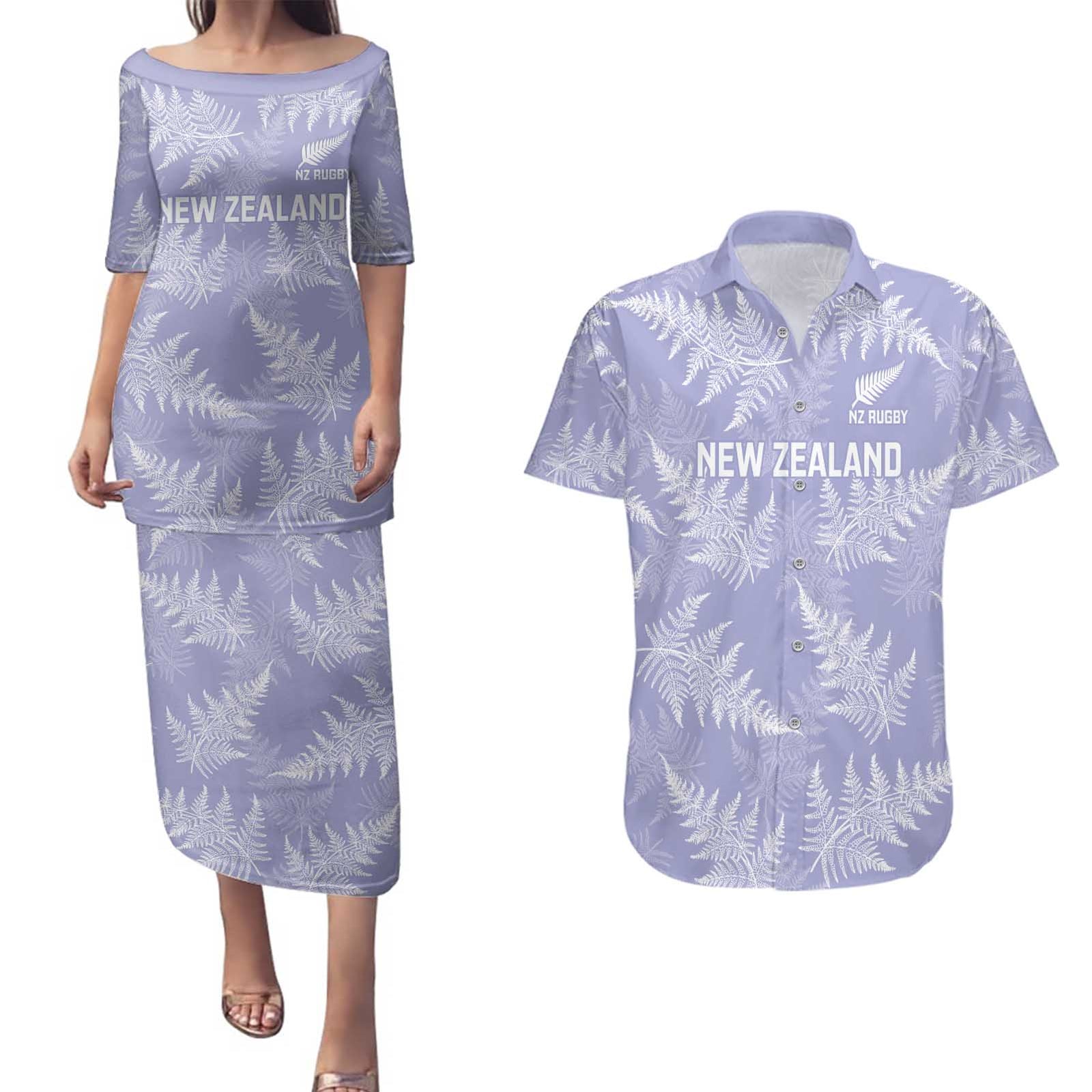 New Zealand Silver Fern Rugby Custom Couples Matching Puletasi and Hawaiian Shirt Go Aotearoa Champions Purple Version LT14 Purple - Polynesian Pride