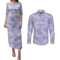 New Zealand Silver Fern Rugby Custom Couples Matching Puletasi and Long Sleeve Button Shirt Go Aotearoa Champions Purple Version - Polynesian Pride