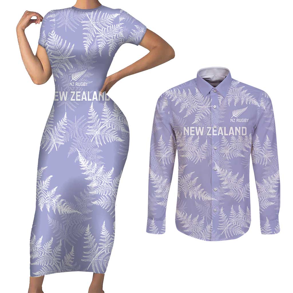 New Zealand Silver Fern Rugby Custom Couples Matching Short Sleeve Bodycon Dress and Long Sleeve Button Shirt Go Aotearoa Champions Purple Version LT14 Purple - Polynesian Pride