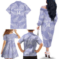 New Zealand Silver Fern Rugby Custom Family Matching Off The Shoulder Long Sleeve Dress and Hawaiian Shirt Go Aotearoa Champions Purple Version - Polynesian Pride