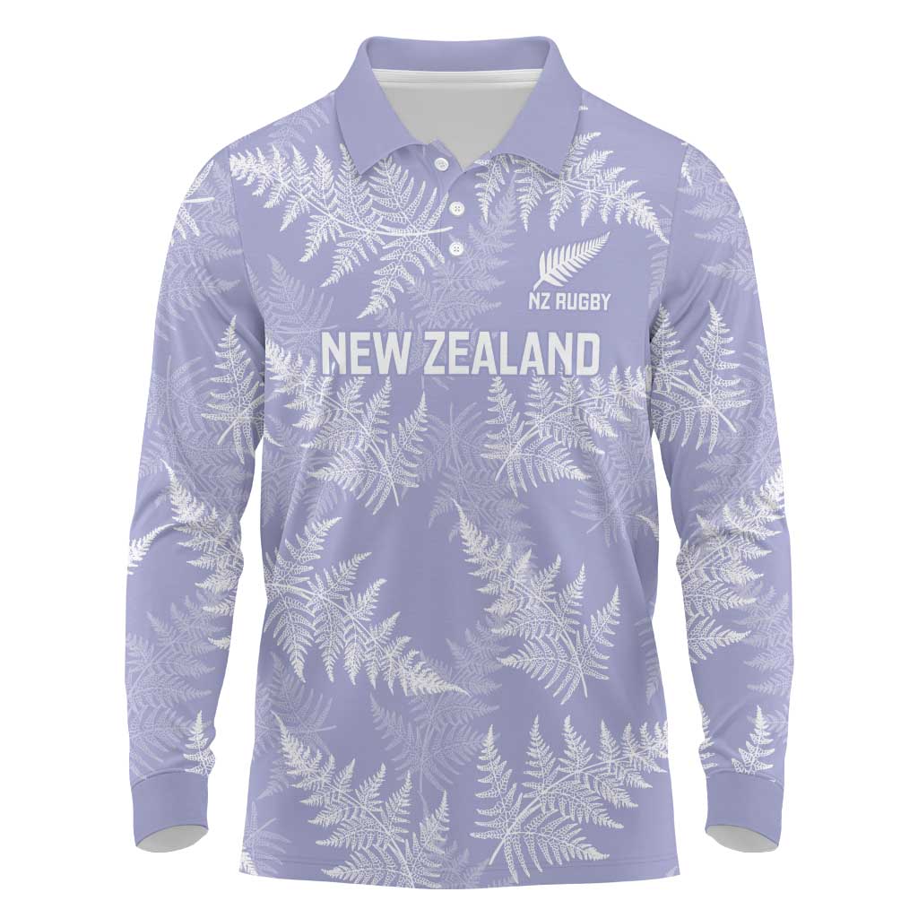 New Zealand Silver Fern Rugby Custom Long Sleeve Polo Shirt Go Aotearoa Champions Purple Version - Polynesian Pride