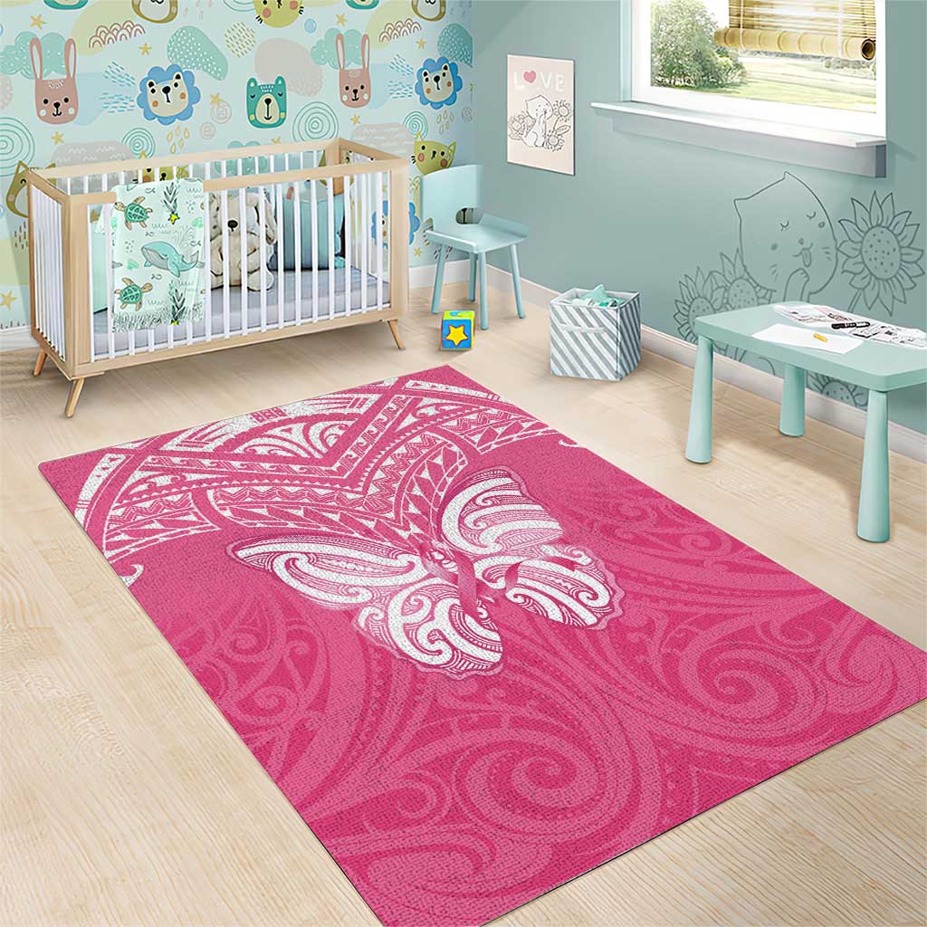 New Zealand Breast Cancer Awareness Area Rug Maori Butterfly Pink Ribbon - Polynesian Pride