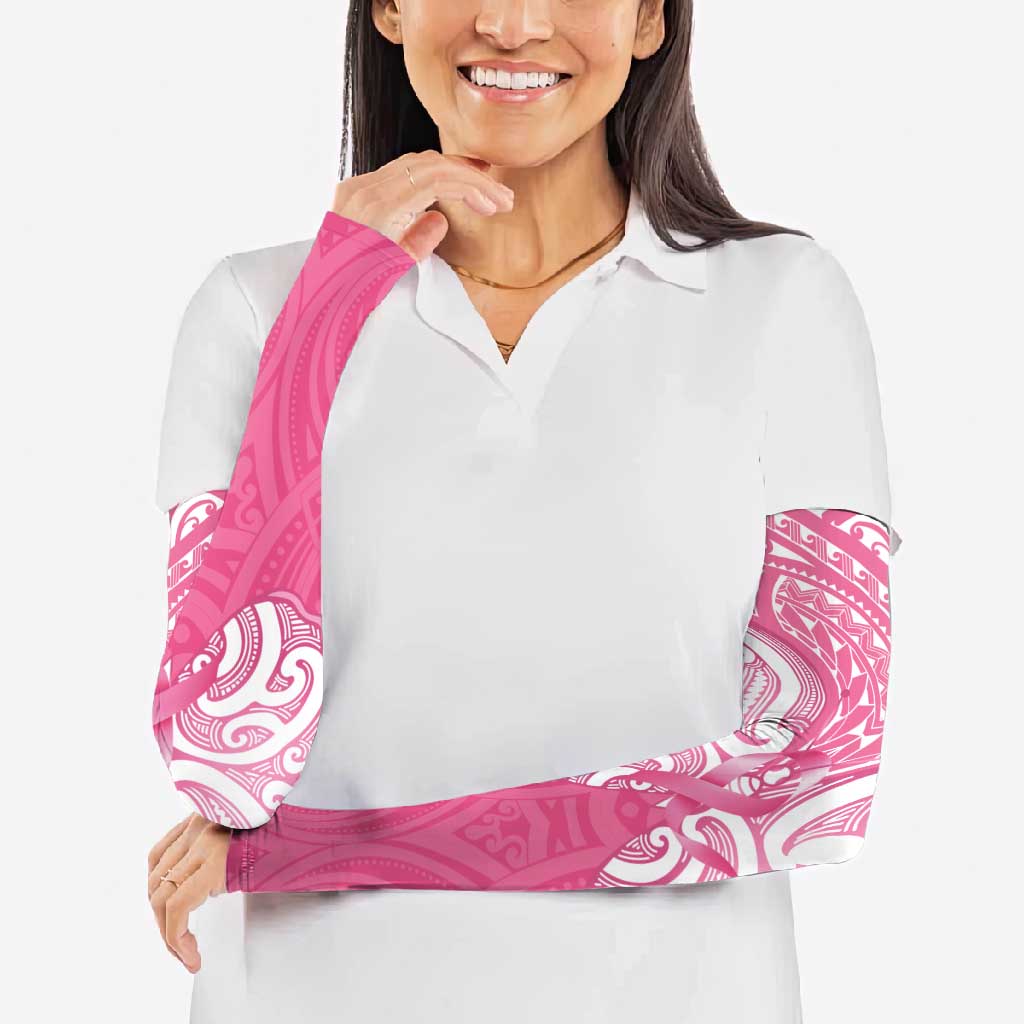 New Zealand Breast Cancer Awareness Arm Sleeves Maori Butterfly Pink Ribbon - Polynesian Pride