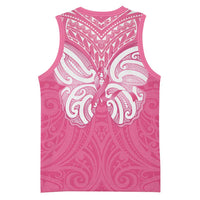 New Zealand Breast Cancer Awareness Basketball Jersey Maori Butterfly Pink Ribbon - Polynesian Pride