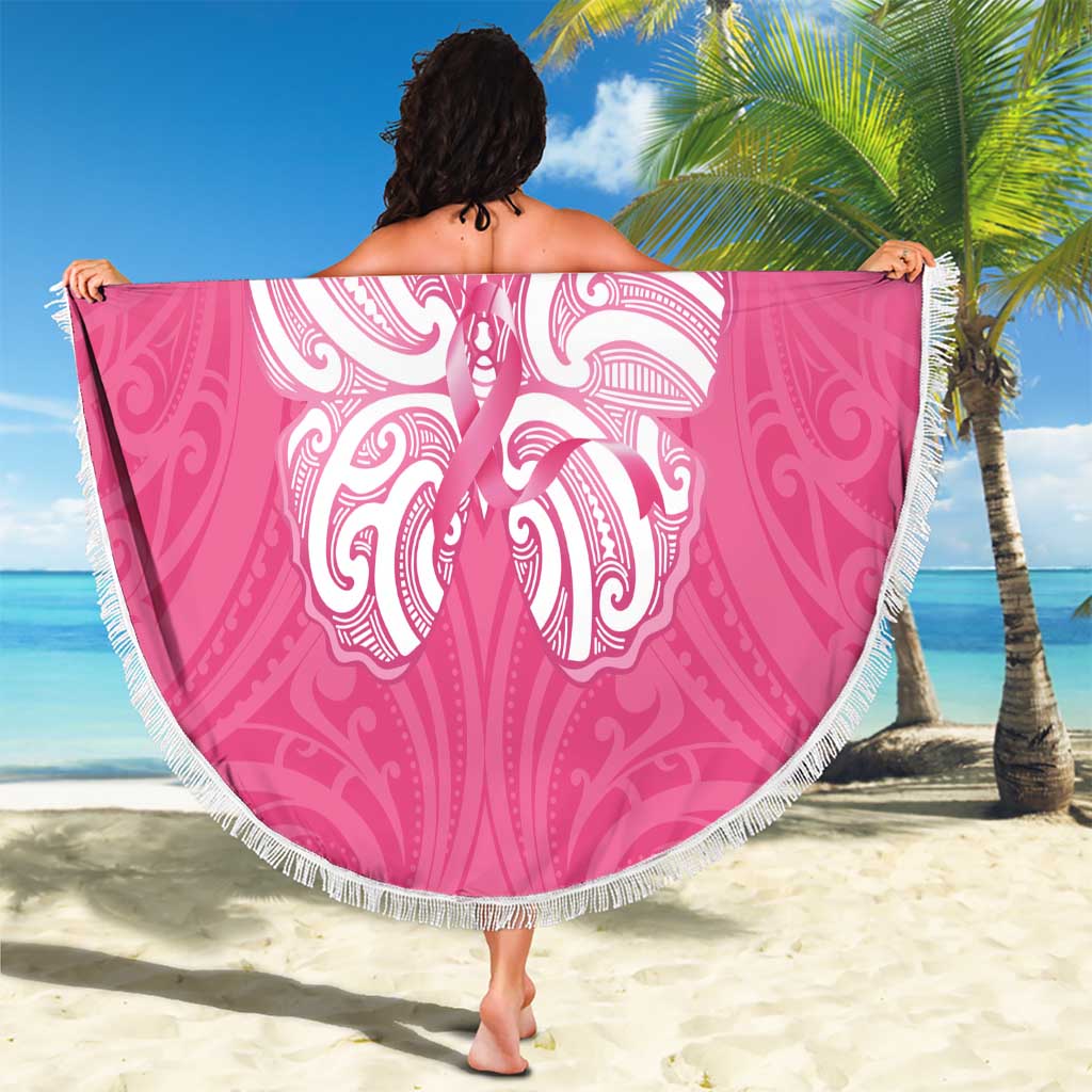 New Zealand Breast Cancer Awareness Beach Blanket Maori Butterfly Pink Ribbon - Polynesian Pride