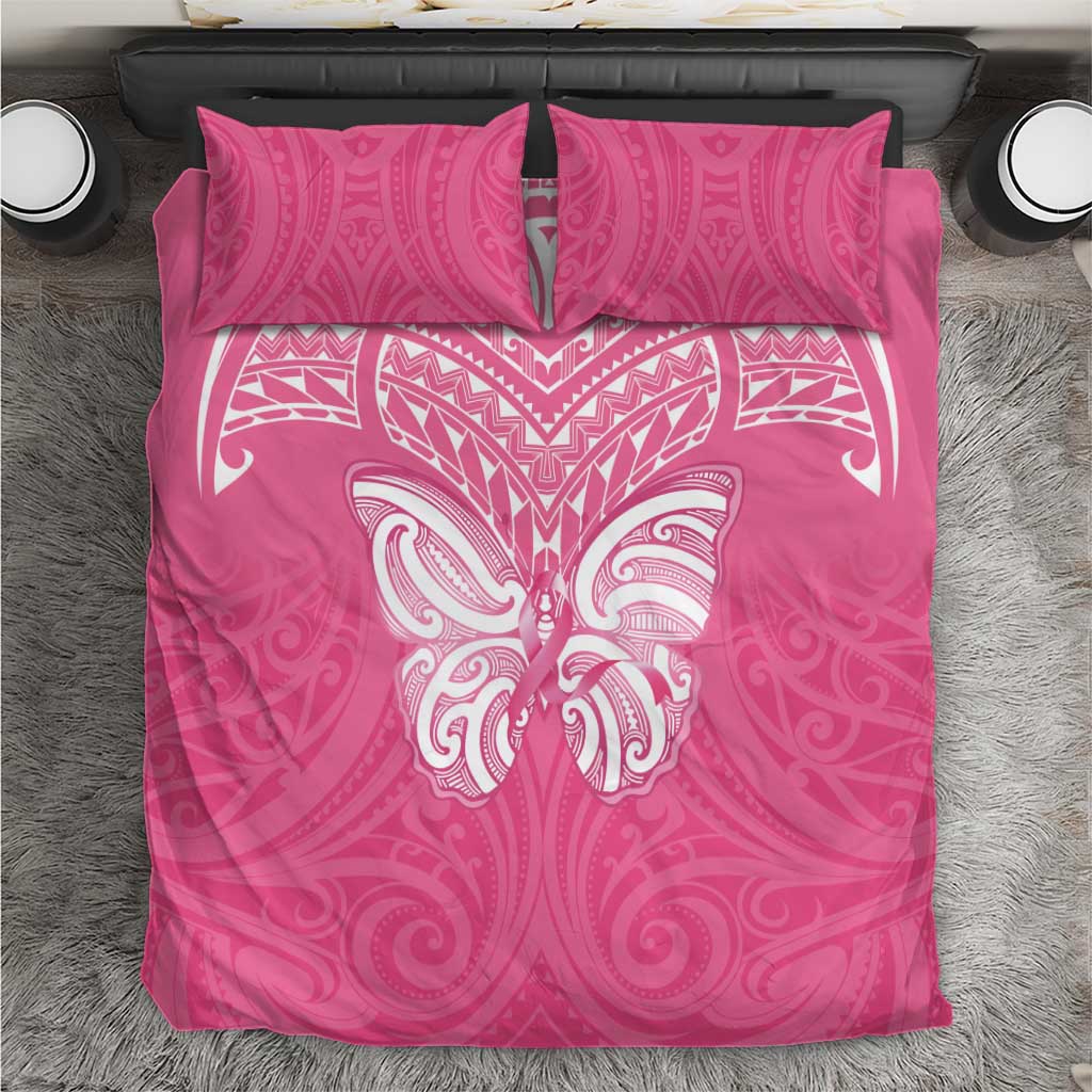 New Zealand Breast Cancer Awareness Bedding Set Maori Butterfly Pink Ribbon - Polynesian Pride