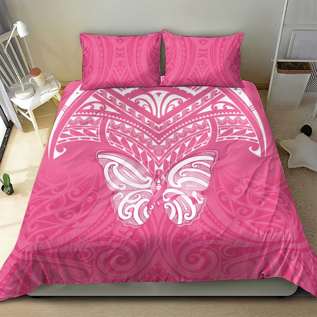 New Zealand Breast Cancer Awareness Bedding Set Maori Butterfly Pink Ribbon - Polynesian Pride