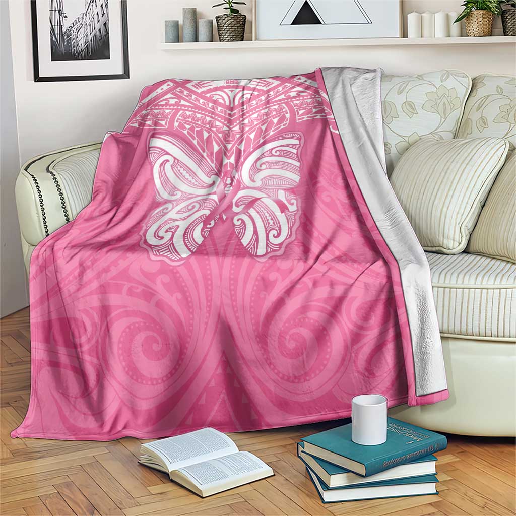 New Zealand Breast Cancer Awareness Blanket Maori Butterfly Pink Ribbon - Polynesian Pride