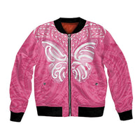New Zealand Breast Cancer Awareness Bomber Jacket Maori Butterfly Pink Ribbon - Polynesian Pride
