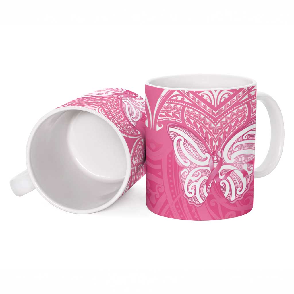 New Zealand Breast Cancer Awareness Ceramic Mug Maori Butterfly Pink Ribbon - Polynesian Pride
