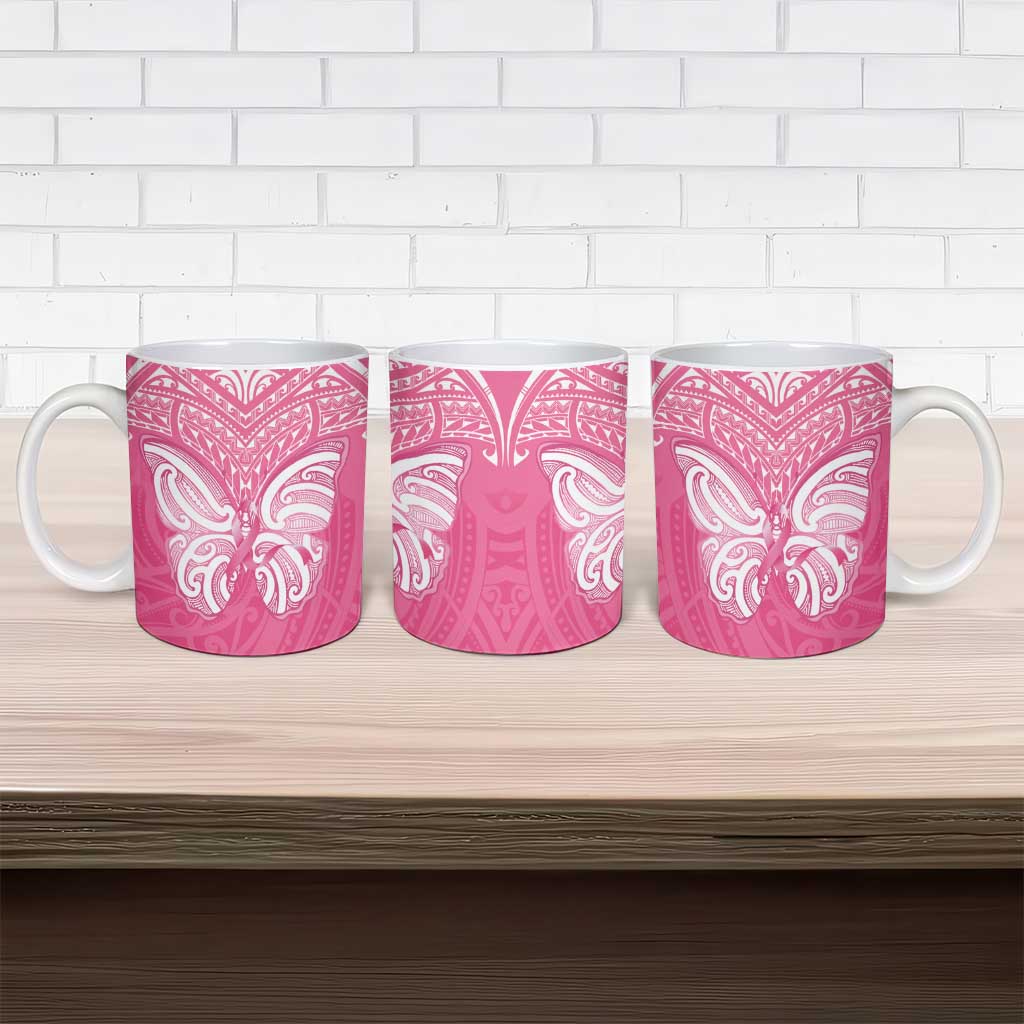 New Zealand Breast Cancer Awareness Ceramic Mug Maori Butterfly Pink Ribbon - Polynesian Pride