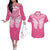 New Zealand Breast Cancer Awareness Couples Matching Off The Shoulder Long Sleeve Dress and Hawaiian Shirt Maori Butterfly Pink Ribbon - Polynesian Pride