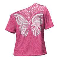 New Zealand Breast Cancer Awareness Cross Shoulder Shirt Maori Butterfly Pink Ribbon - Polynesian Pride