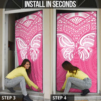New Zealand Breast Cancer Awareness Door Cover Maori Butterfly Pink Ribbon - Polynesian Pride
