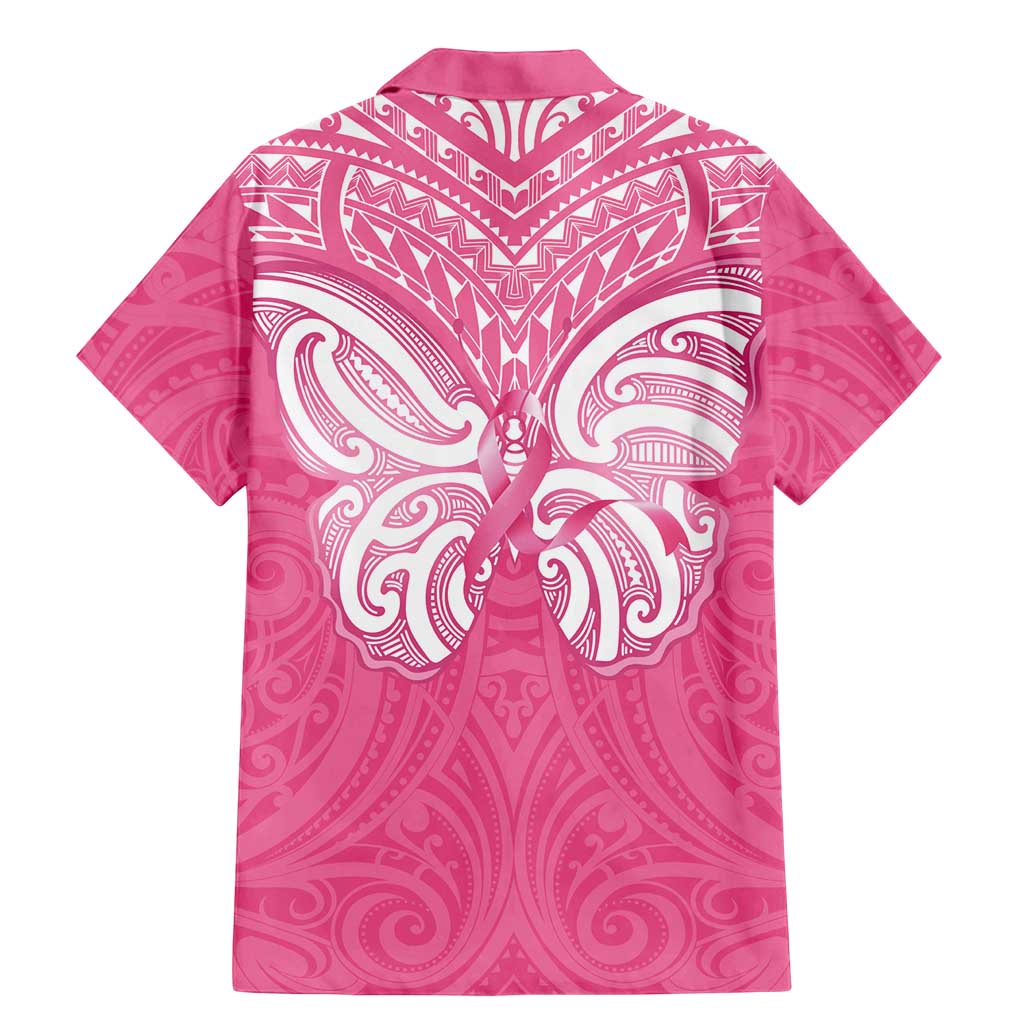 New Zealand Breast Cancer Awareness Family Matching Mermaid Dress and Hawaiian Shirt Maori Butterfly Pink Ribbon - Polynesian Pride