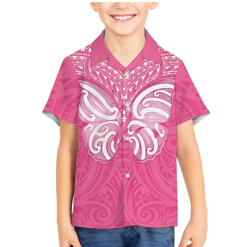 New Zealand Breast Cancer Awareness Family Matching Mermaid Dress and Hawaiian Shirt Maori Butterfly Pink Ribbon - Polynesian Pride