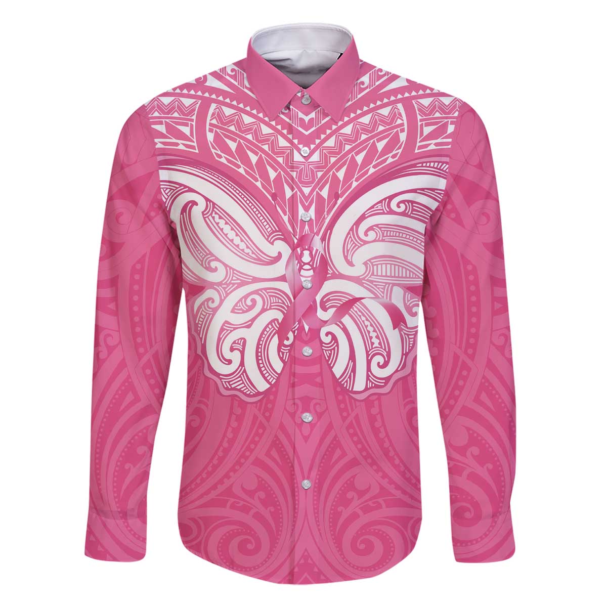 New Zealand Breast Cancer Awareness Family Matching Off The Shoulder Long Sleeve Dress and Hawaiian Shirt Maori Butterfly Pink Ribbon - Polynesian Pride