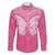 New Zealand Breast Cancer Awareness Family Matching Off The Shoulder Long Sleeve Dress and Hawaiian Shirt Maori Butterfly Pink Ribbon - Polynesian Pride