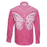 New Zealand Breast Cancer Awareness Family Matching Off The Shoulder Long Sleeve Dress and Hawaiian Shirt Maori Butterfly Pink Ribbon - Polynesian Pride