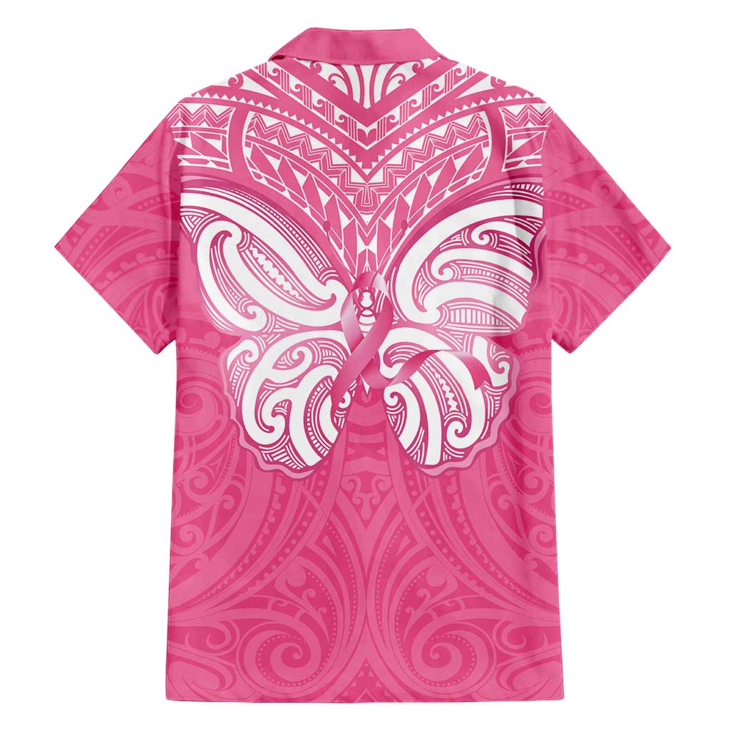 New Zealand Breast Cancer Awareness Family Matching Off Shoulder Short Dress and Hawaiian Shirt Maori Butterfly Pink Ribbon - Polynesian Pride