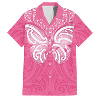 New Zealand Breast Cancer Awareness Family Matching Puletasi and Hawaiian Shirt Maori Butterfly Pink Ribbon - Polynesian Pride
